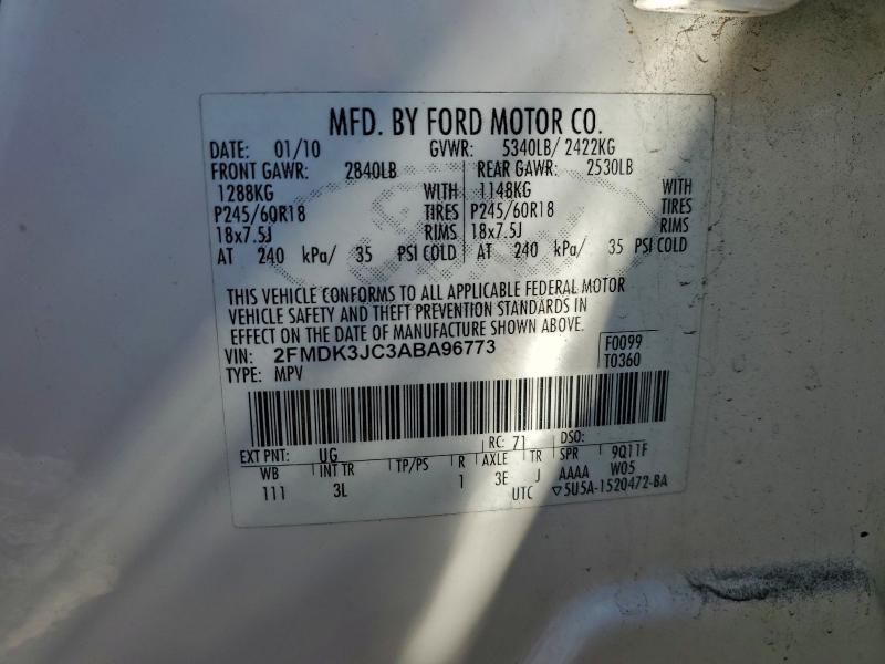 Photo 14 from auction – 2010 FORD EDGE SEL with VIN 2FMDK3JC3ABA96773