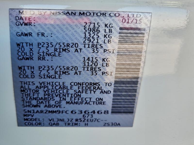 Photo 14 from auction – 2015 NISSAN PATHFINDER with VIN 5N1AR2MM9FC636468