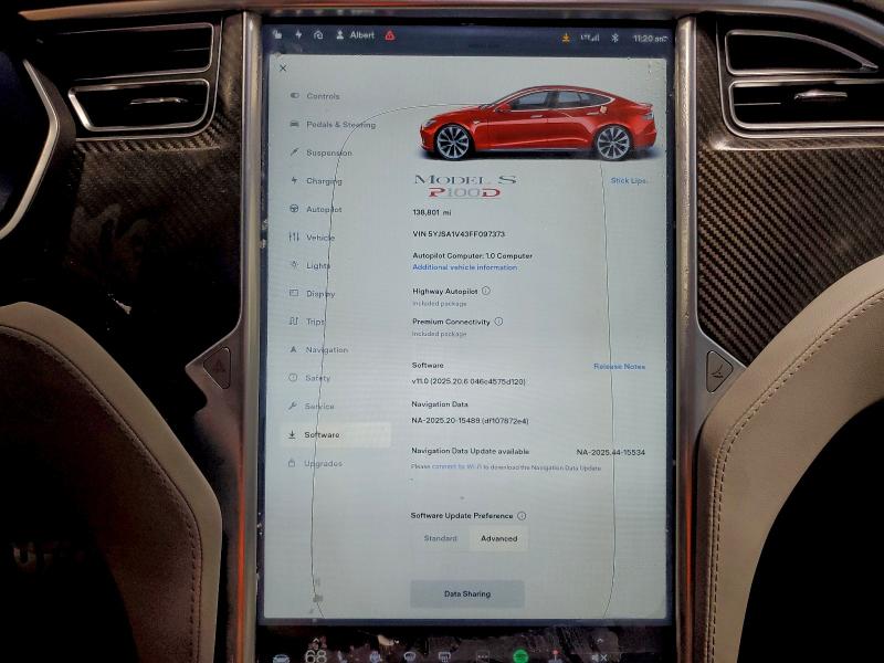 Photo 9 from auction – 2015 TESLA MODEL S P9 with VIN 5YJSA1V43FF097373