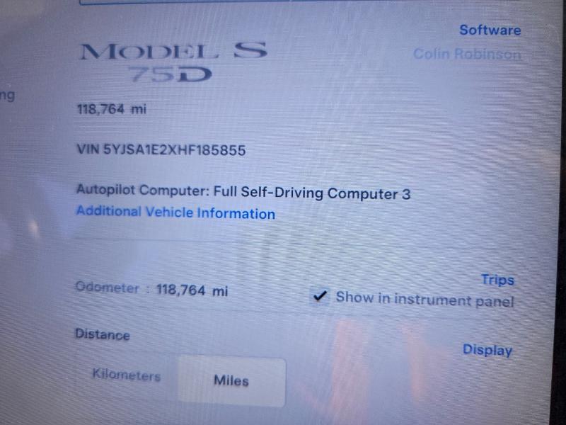 Photo 9 from auction – 2017 TESLA MODEL S with VIN 5YJSA1E2XHF185855