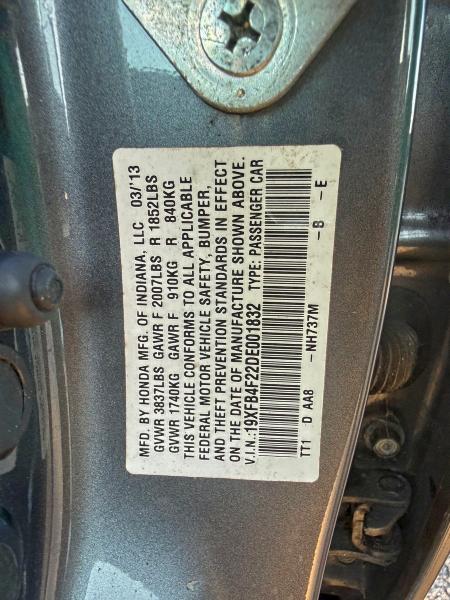 Photo 10 from auction – 2013 HONDA CIVIC HYBR with VIN 19XFB4F22DE001832