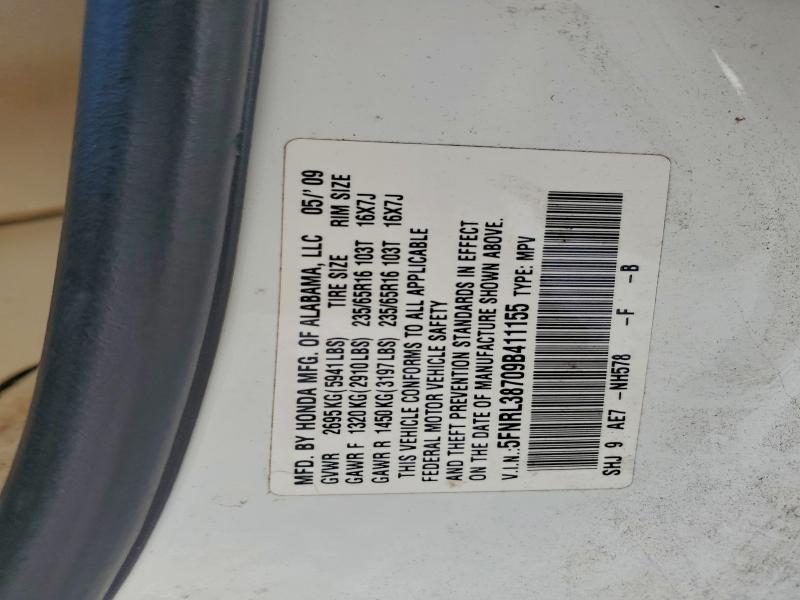 Photo 14 from auction – 2009 HONDA ODYSSEY EX with VIN 5FNRL38709B411155