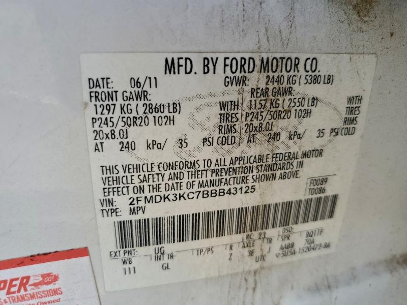 Photo 14 from auction – 2011 FORD EDGE with VIN 2FMDK3KC7BBB43125