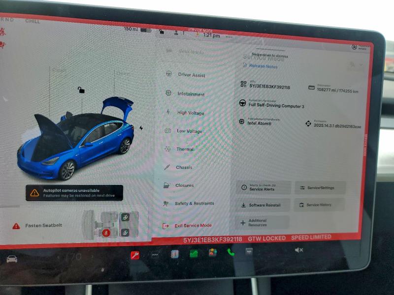 Photo 9 from auction – 2019 TESLA MODEL 3 with VIN 5YJ3E1EB3KF392118