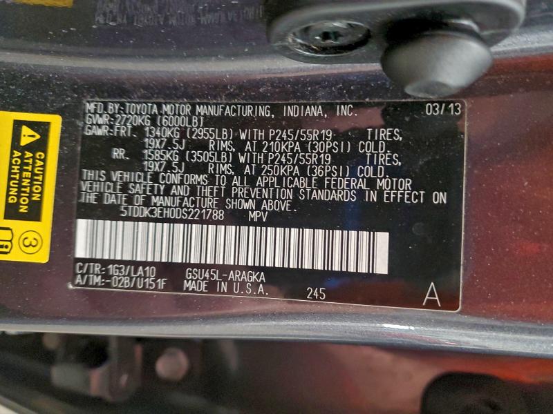 Zdjęcie 14 z aukcji – 2013 TOYOTA HIGHLANDER z VIN 5TDDK3EH0DS221788
