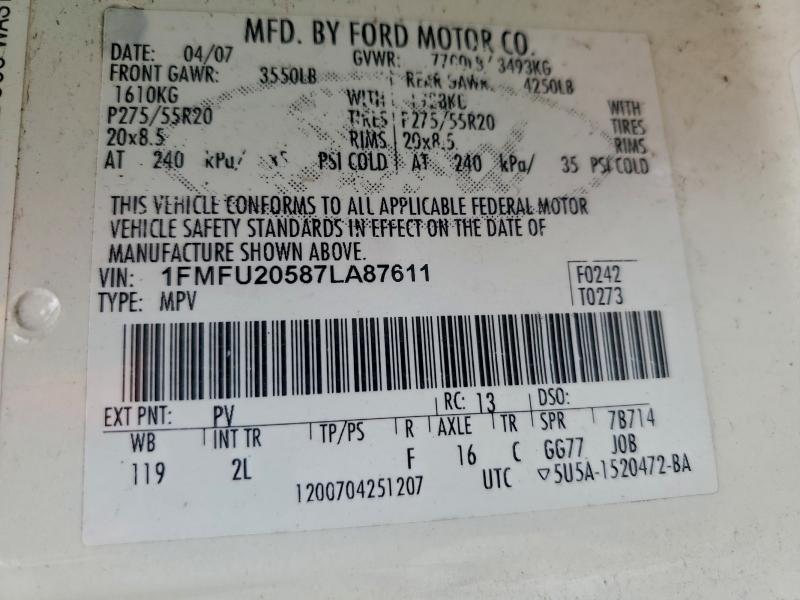 Photo 14 from auction – 2007 FORD EXPEDITION with VIN 1FMFU20587LA87611