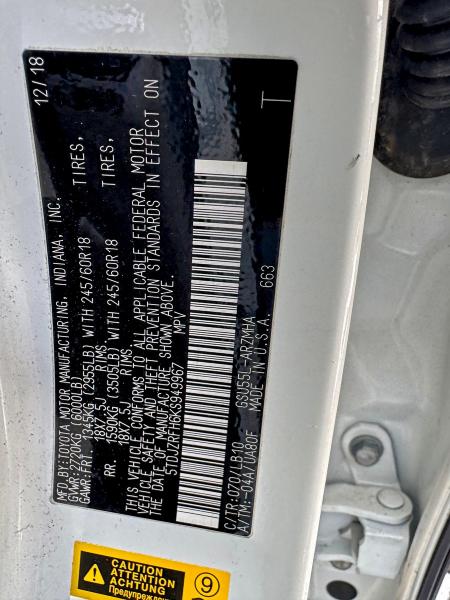 Photo 10 from auction – 2019 TOYOTA HIGHLANDER with VIN 5TDJZRFH6KS949967