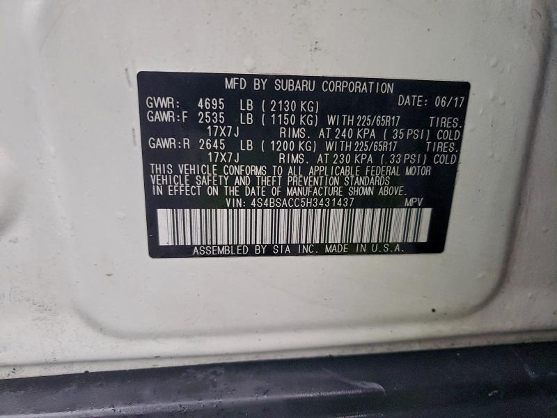 Photo 14 from auction – 2017 SUBARU OUTBACK 2. with VIN 4S4BSACC5H3431437