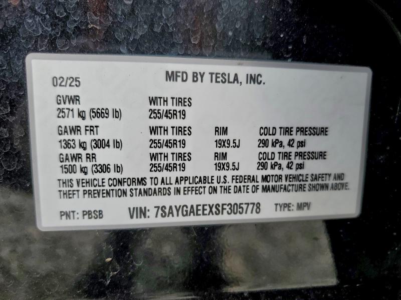 Photo 14 from auction – 2025 TESLA MODEL Y with VIN 7SAYGAEEXSF305778