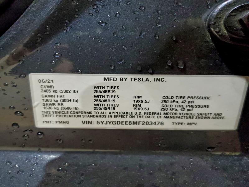 Photo 14 from auction – 2021 TESLA MODEL Y with VIN 5YJYGDEE8MF203476