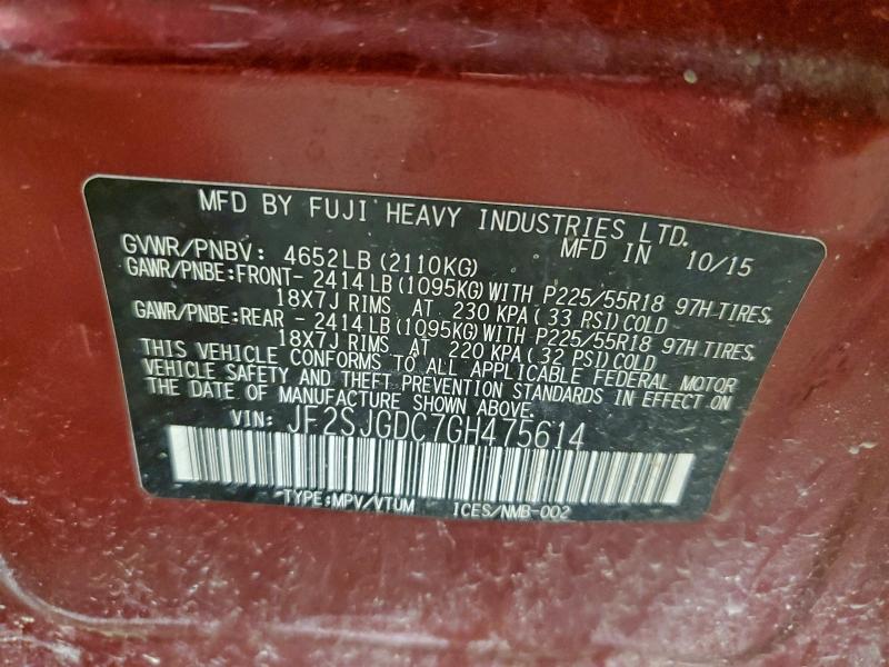 Photo 14 from auction – 2016 SUBARU FORESTER with VIN JF2SJGDC7GH475614