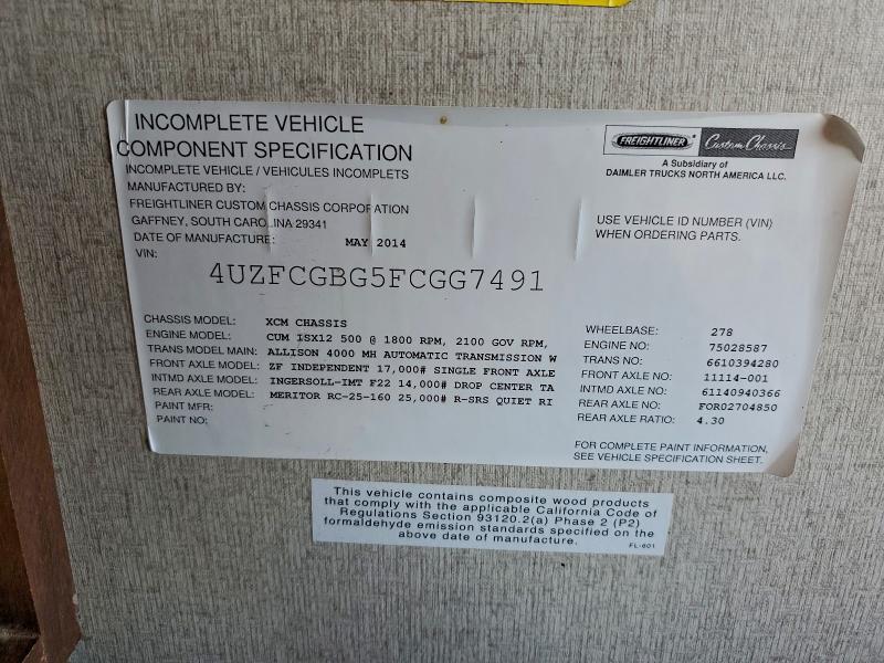 Photo 10 from auction – 2015 FREIGHTLINER EAGLE MOTOR HOME with VIN 4UZFCGBG5FCGG7491
