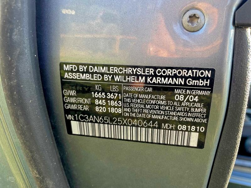 Photo 10 from auction – 2005 CHRYSLER CROSSFIRE with VIN 1C3AN65L25X040644