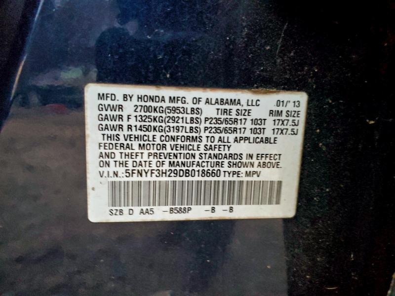 Photo 14 from auction – 2013 HONDA PILOT LX with VIN 5FNYF3H29DB018660