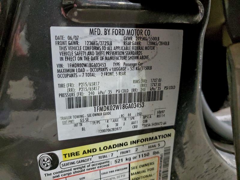 Photo 14 from auction – 2008 FORD TAURUS X S with VIN 1FMDK02W18GA03453