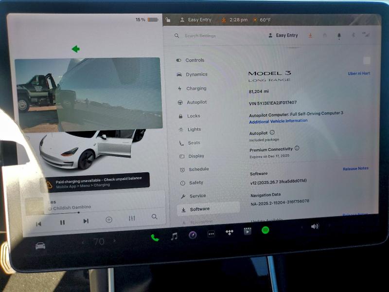 Photo 9 from auction – 2018 TESLA MODEL 3 with VIN 5YJ3E1EA2JF017407