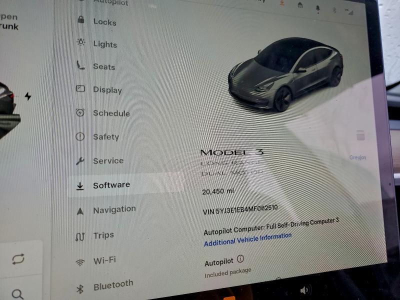 Photo 9 from auction – 2021 TESLA MODEL 3 with VIN 5YJ3E1EB4MF062510