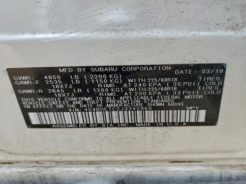 صورة رقم 14 من المزاد - 2018 SUBARU OUTBACK TO مع VIN 4S4BSETC2J3342969