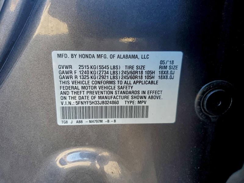 Photo 14 from auction – 2018 HONDA PILOT EX with VIN 5FNYF5H33JB024860