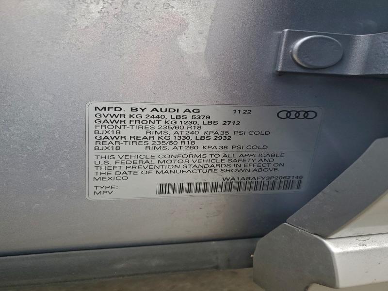 Photo 14 from auction – 2023 AUDI Q5 PREMIUM with VIN WA1ABAFY3P2062146