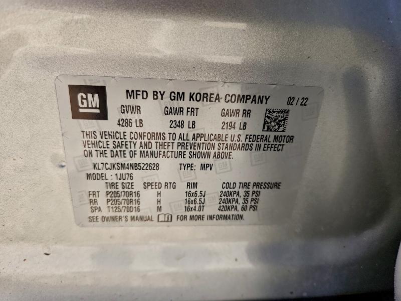 Photo 14 from auction – 2022 CHEVROLET TRAX with VIN KL7CJKSM4NB522628