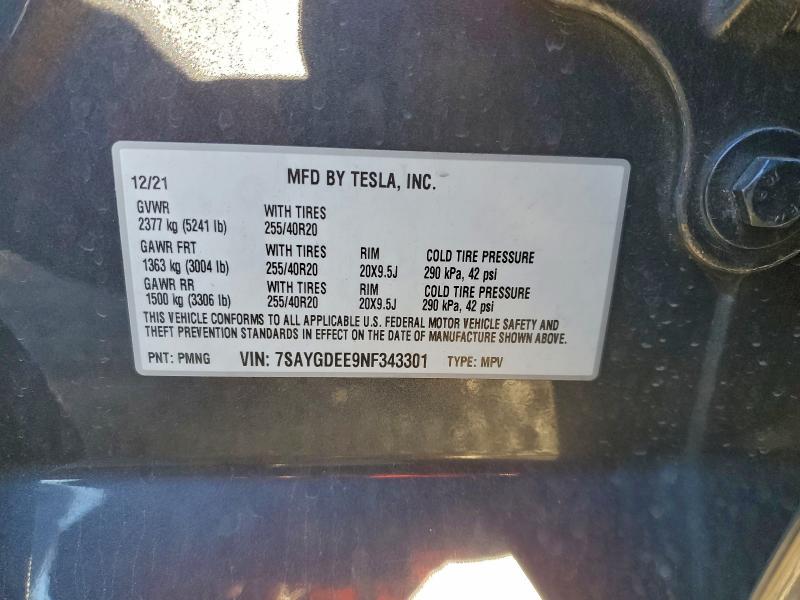 Photo 14 from auction – 2022 TESLA MODEL Y with VIN 7SAYGDEE9NF343301
