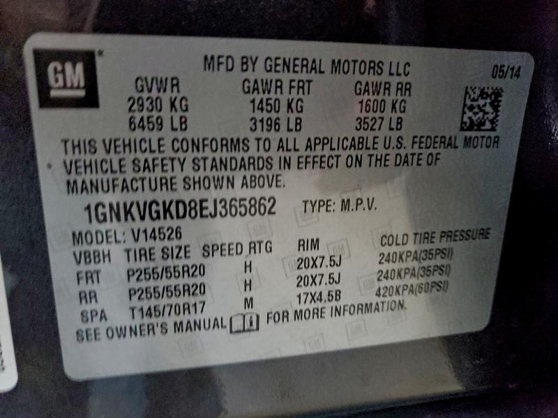 Photo 14 from auction – 2014 CHEVROLET TRAVERSE L with VIN 1GNKVGKD8EJ365862