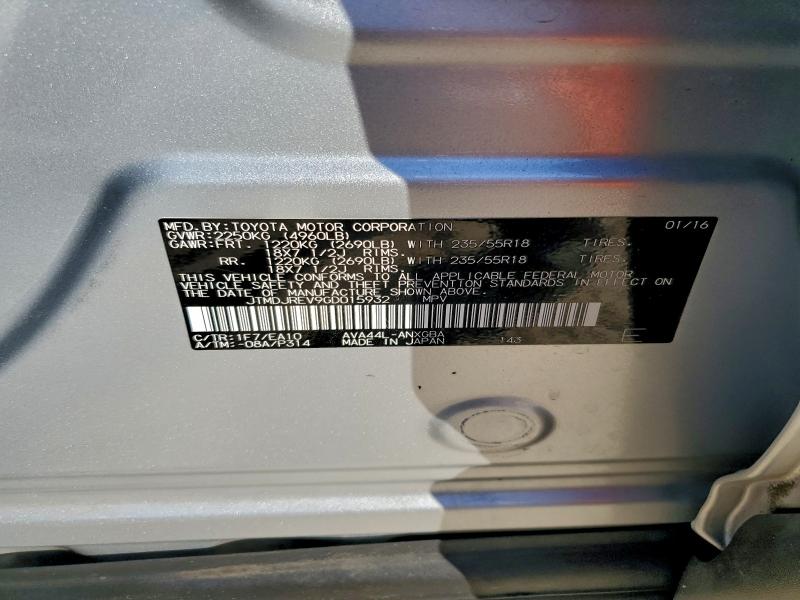 Photo 14 from auction – 2016 TOYOTA RAV4 HV LI with VIN JTMDJREV9GD015932