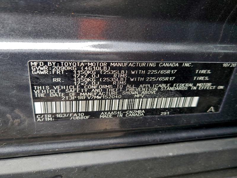 Photo 14 from auction – 2021 TOYOTA RAV4 XLE with VIN 2T3P1RFV7MW152040