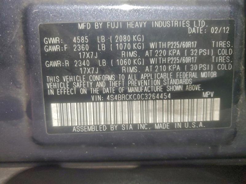 Photo 14 from auction – 2012 SUBARU OUTBACK 2. with VIN 4S4BRCKC0C3264454