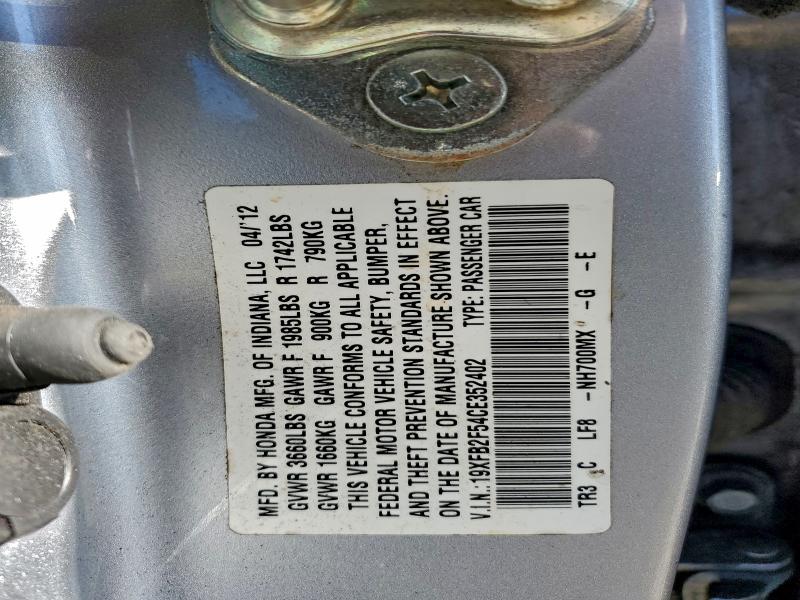Photo 14 from auction – 2012 HONDA CIVIC LX with VIN 19XFB2F54CE352402