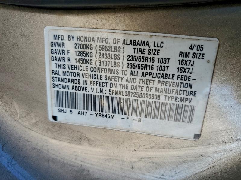Photo 14 from auction – 2005 HONDA ODYSSEY EX with VIN 5FNRL38725B096806