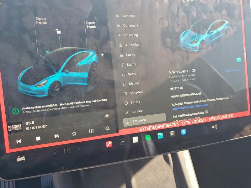 Photo 9 from auction – 2022 TESLA MODEL 3 with VIN 5YJ3E1EB4NF194765