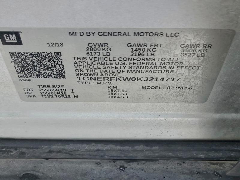 Photo 14 from auction – 2019 CHEVROLET TRAVERSE L with VIN 1GNERFKW0KJ214717