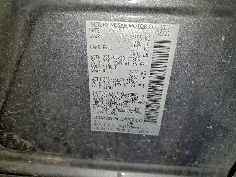 Photo 14 from auction – 2021 NISSAN MURANO SV with VIN 5N1AZ2BS8MC145260