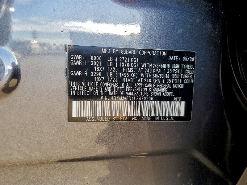 Photo 14 from auction – 2020 SUBARU ASCENT PRE with VIN 4S4WMAFD4L3470206