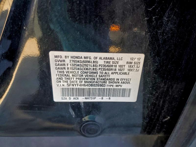 Photo 14 from auction – 2013 HONDA PILOT EXL with VIN 5FNYF4H64DB026903