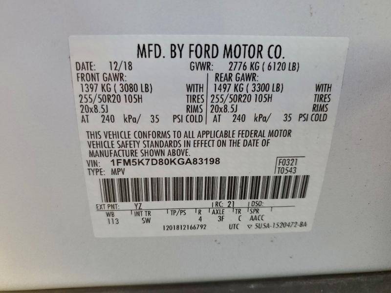 Photo 14 from auction – 2019 FORD EXPLORER X with VIN 1FM5K7D80KGA83198