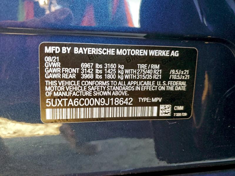 Photo 14 from auction – 2022 BMW X5 XDRIVE4 with VIN 5UXTA6C00N9J18642