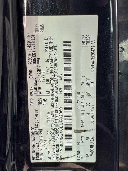 Photo 10 from auction – 2014 FORD ESCAPE SE with VIN 1FMCU0GX0EUB02060