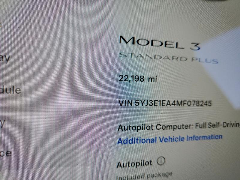 Photo 9 from auction – 2021 TESLA MODEL 3 with VIN 5YJ3E1EA4MF078245
