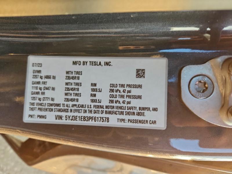 Photo 14 from auction – 2023 TESLA MODEL 3 with VIN 5YJ3E1EB3PF617578
