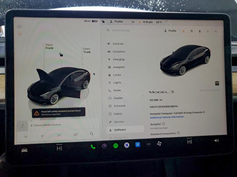 Photo 9 from auction – 2022 TESLA MODEL 3 with VIN 5YJ3E1EA8NF286114