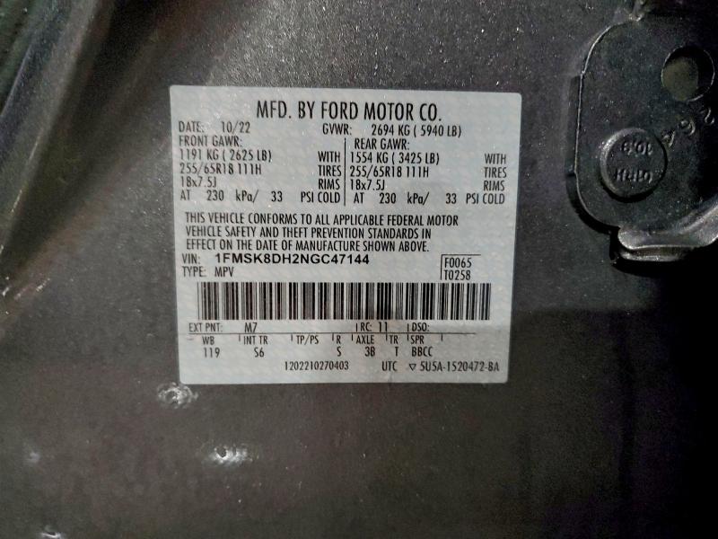 Photo 14 from auction – 2022 FORD EXPLORER X with VIN 1FMSK8DH2NGC47144