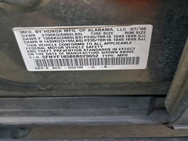 Photo 14 from auction – 2006 HONDA PILOT EX with VIN 5FNYF18586B029652