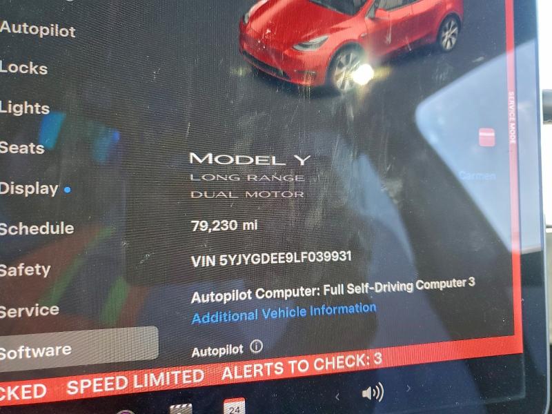 Photo 9 from auction – 2020 TESLA MODEL Y with VIN 5YJYGDEE9LF039931