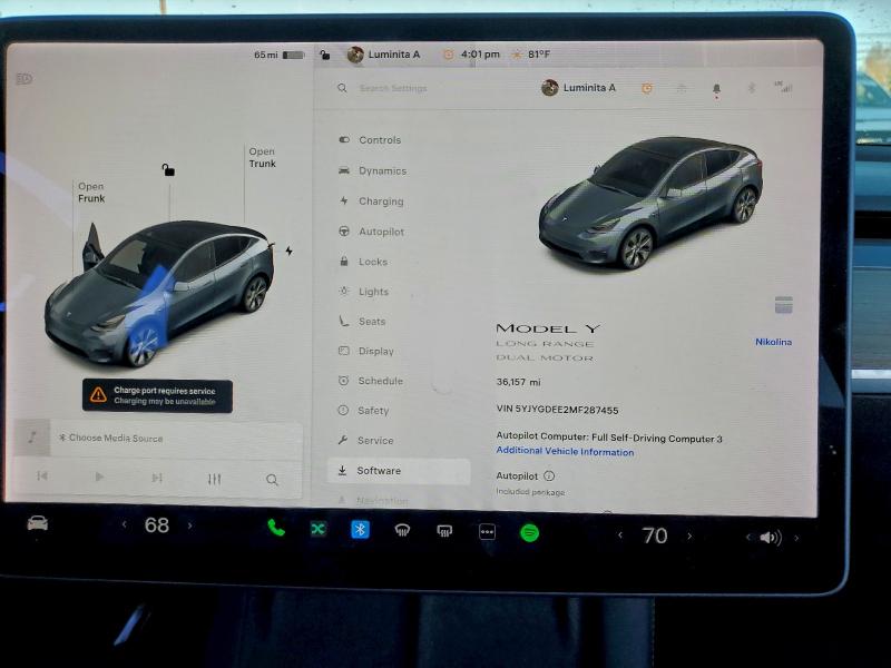 Photo 9 from auction – 2021 TESLA MODEL Y with VIN 5YJYGDEE2MF287455