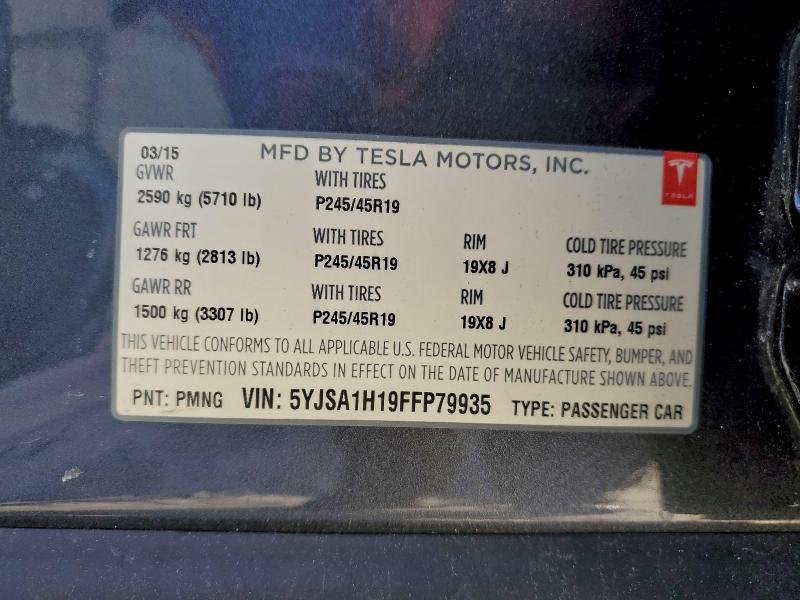 Photo 14 from auction – 2015 TESLA MODEL S 85 with VIN 5YJSA1H19FFP79935