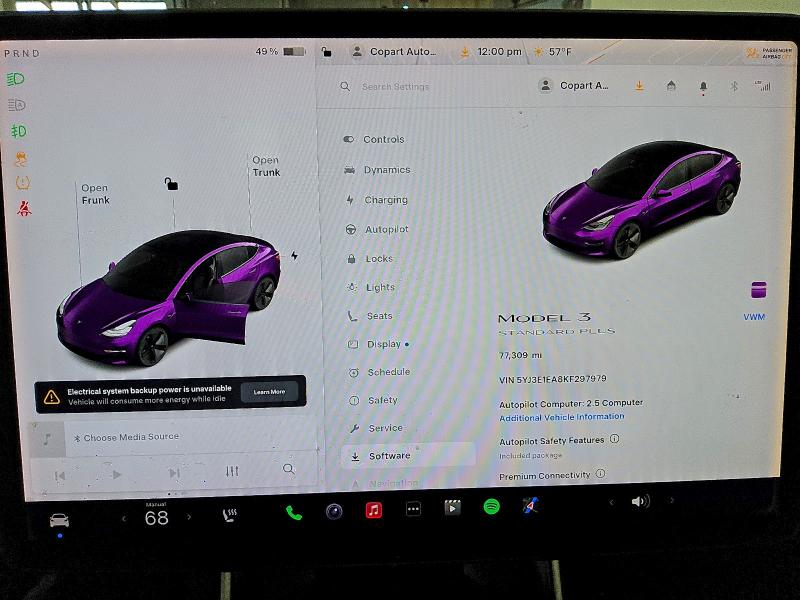 Photo 9 from auction – 2019 TESLA MODEL 3 with VIN 5YJ3E1EA8KF297979