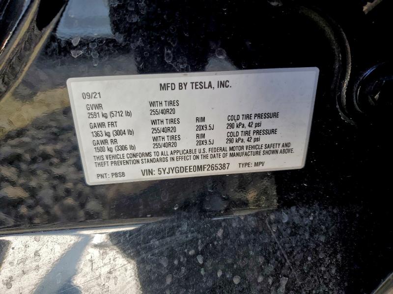 Photo 14 from auction – 2021 TESLA MODEL Y with VIN 5YJYGDEE0MF265387